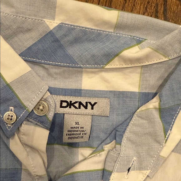 DKNY Men's Light Blue and White Plaid Shirt - Picture 2 of 2